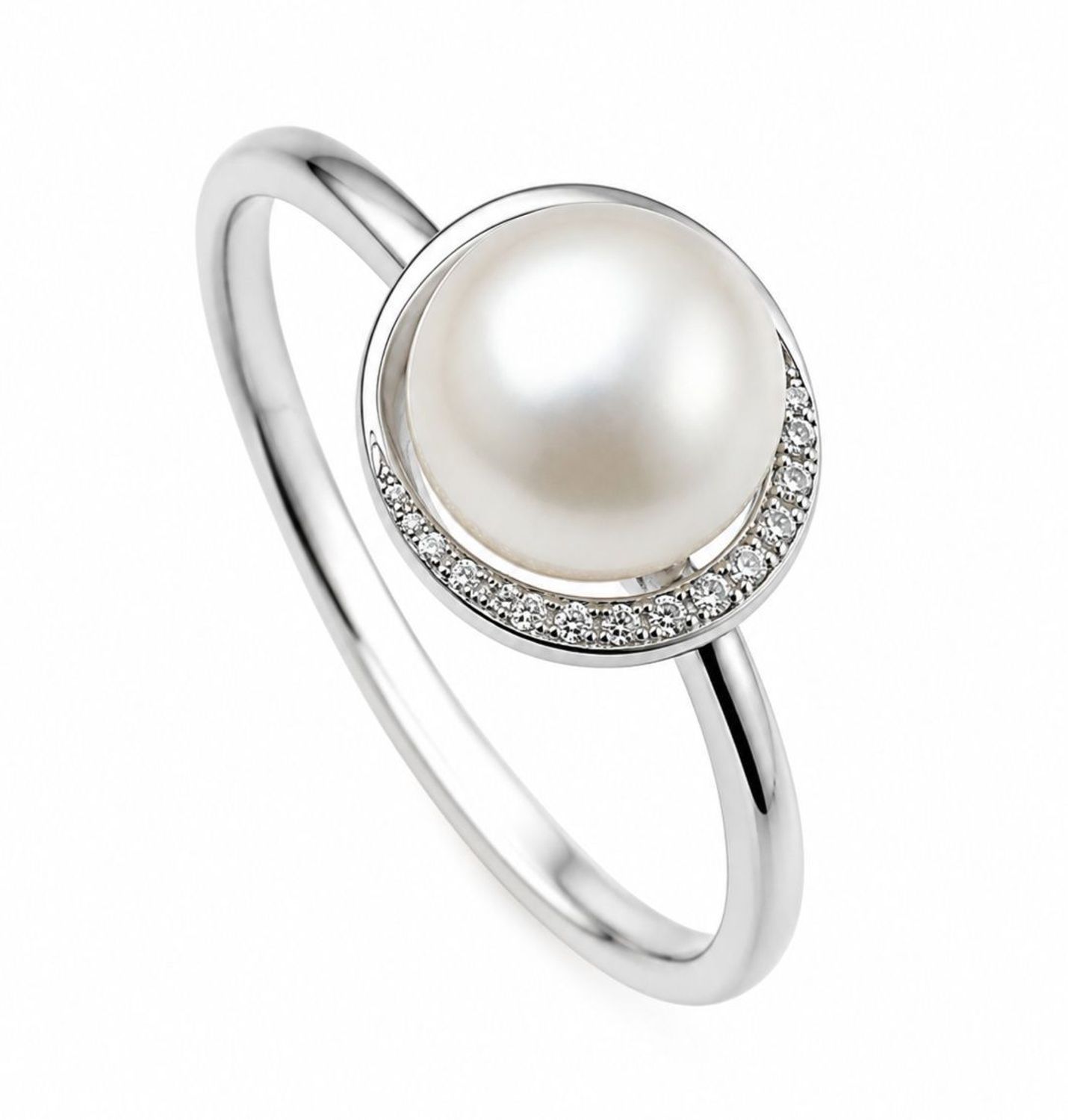 Pierścionek białe złoto 585 z perłą i diamentami 0,05 ct - Rozmiar 17d.jpg